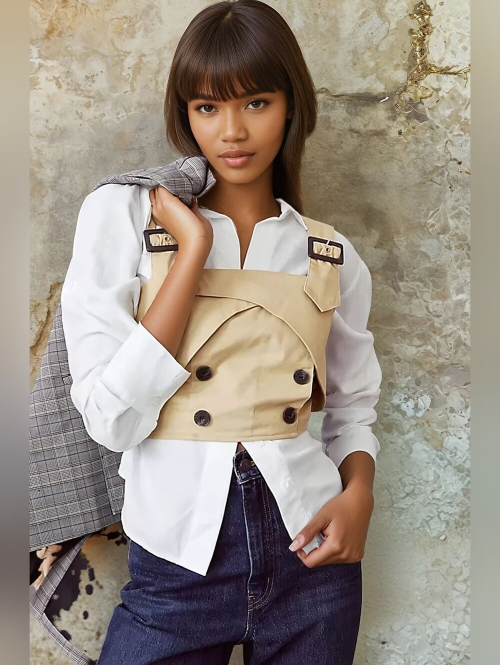 Anthropologie Trench Buttoned Blouse - Light Sand
